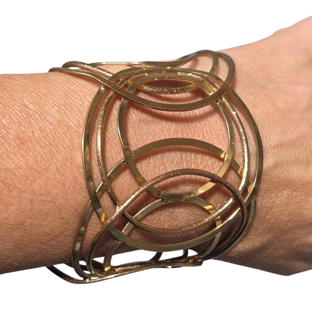 Gold Tone Openwork‎ Circle Cuff Bracelet Statement Fashion Jewelry